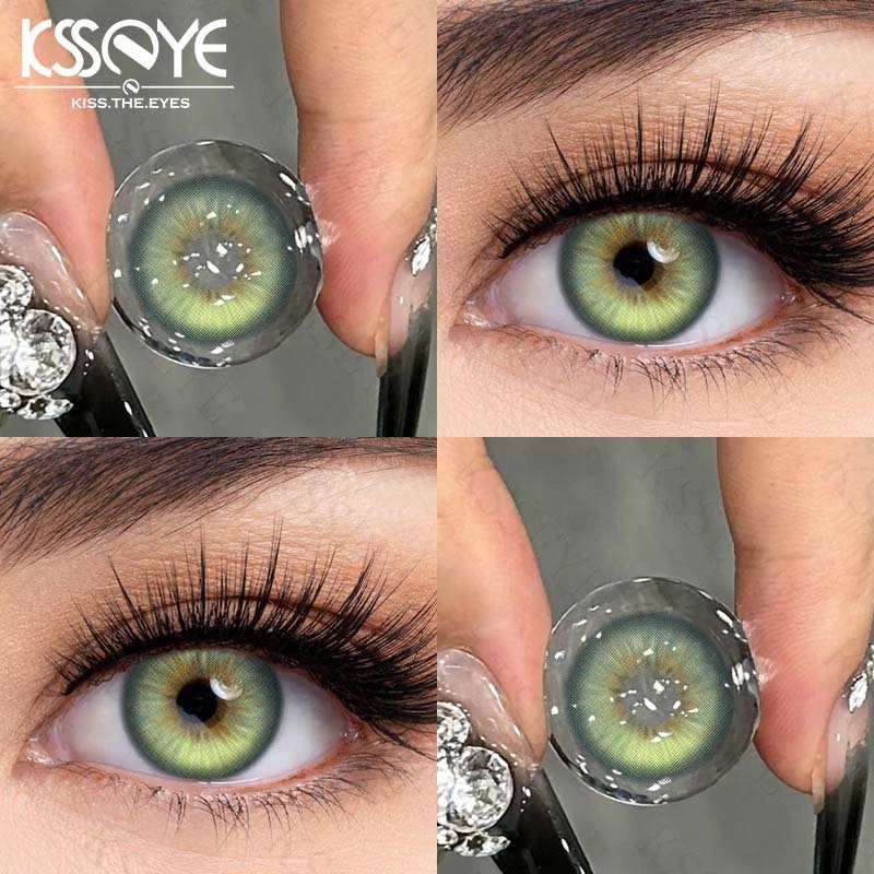 Ksseye คอนแทคเลนส์สายตาสั้น 2 ชิ้นเลนส์สีCasablanca Seriesสีเขียว/น้ําเงิน/เทา 14.2 มม.Mini Size เส้นผ่านศูนย์กลางเล็ก 2024 สไตล์ไอริสใหม่การใช้งานรายปี