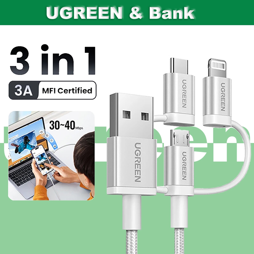 Ugree n สาย Micro USB 1M 3 in 1 MFi L ชาร์จเร็ว