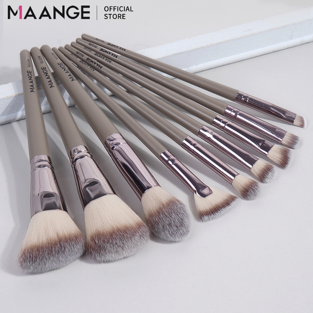 MAANGE ชุดแปรงแต่งหน้าสำหรับแป้งฝุ่น บลัช คอนทัวร์ ไฮไลท์ อายแชโดว์ ชุดแปรง 9 ชิ้น