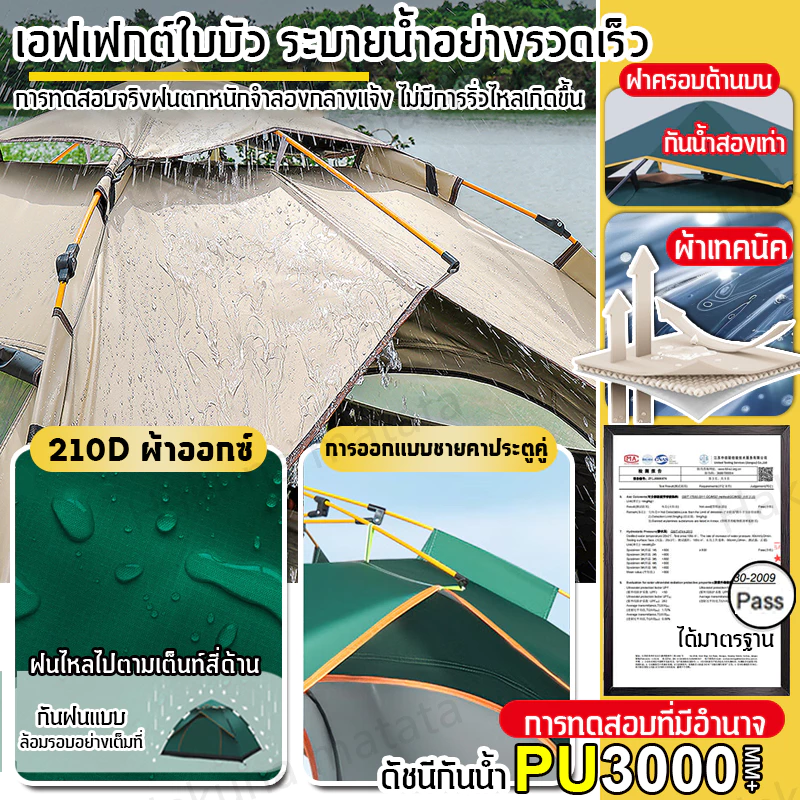 เต็นท์แคมป์ปิ้ง RAKUNO กางอัตโนมัติ 3-4 คน ขนาด 200x200x140 ซม thumbnail 4