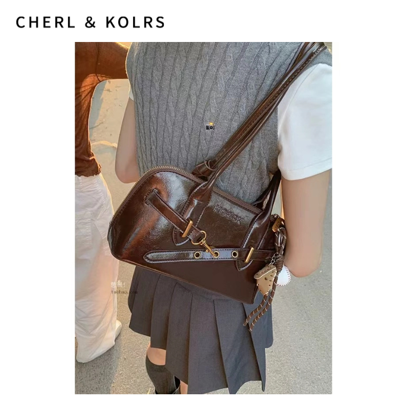 C&K High-end Retro Bowling Bag กระเป๋าสะพายสตรีใต้วงแขนแบบพกพาขนาดใหญ่ความจุหมอนกระเป๋าเนื้อสีทึบขนาดเล็ก Crowdpack