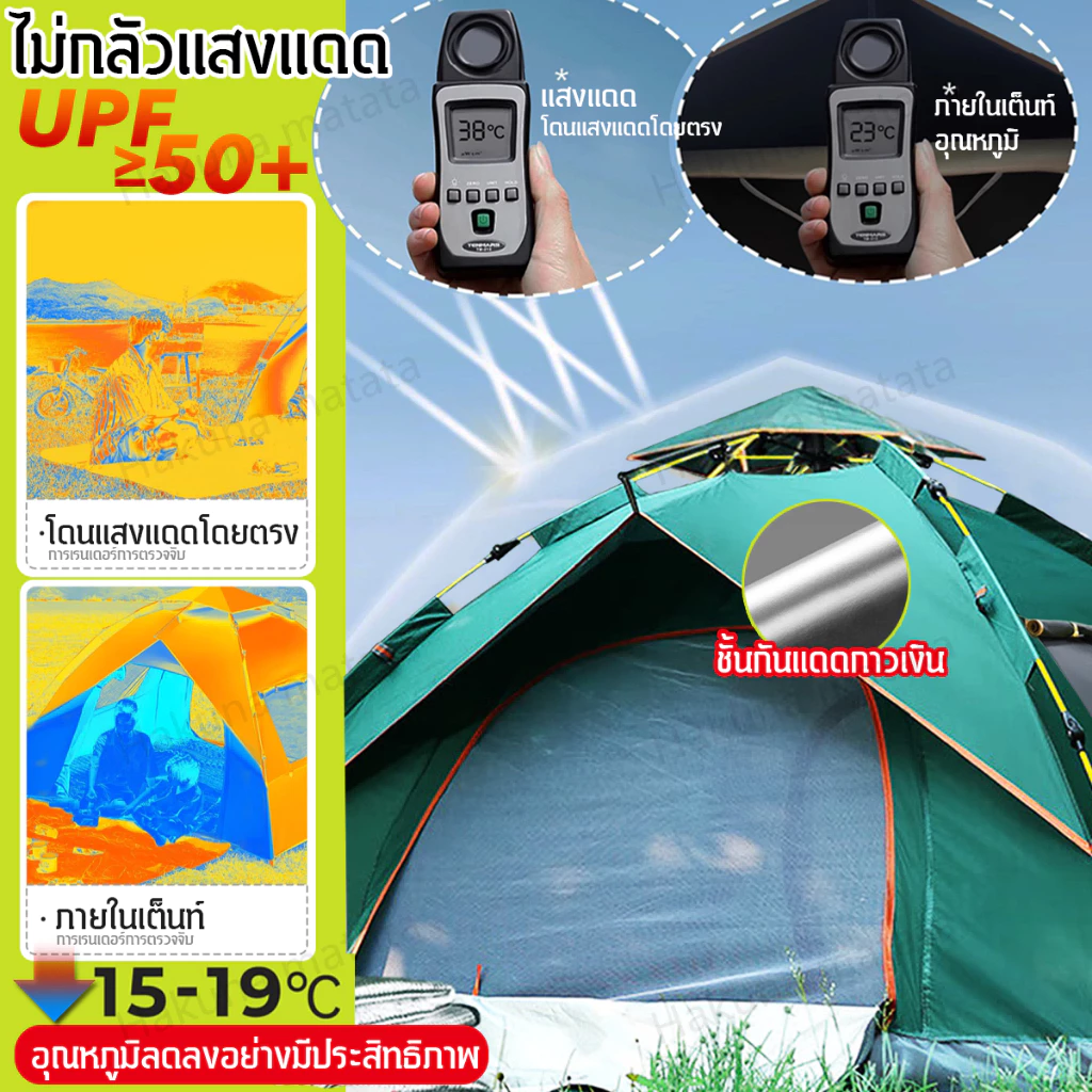 เต็นท์แคมป์ปิ้ง RAKUNO กางอัตโนมัติ 3-4 คน ขนาด 200x200x140 ซม thumbnail 3