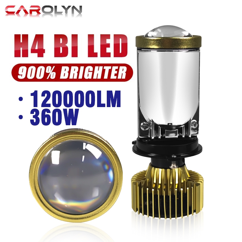 Carolyn H4 LED โปรเจคเตอร์เลนส์ไฟหน้ารถ LED ไฟหน้า Canbus 6800K Hi/Lo Beam หลอดไฟพัดลมเทอร์โบ 120000Lm 360W สําหรับรถยนต์/รถจักรยานยนต์ 12V 24v