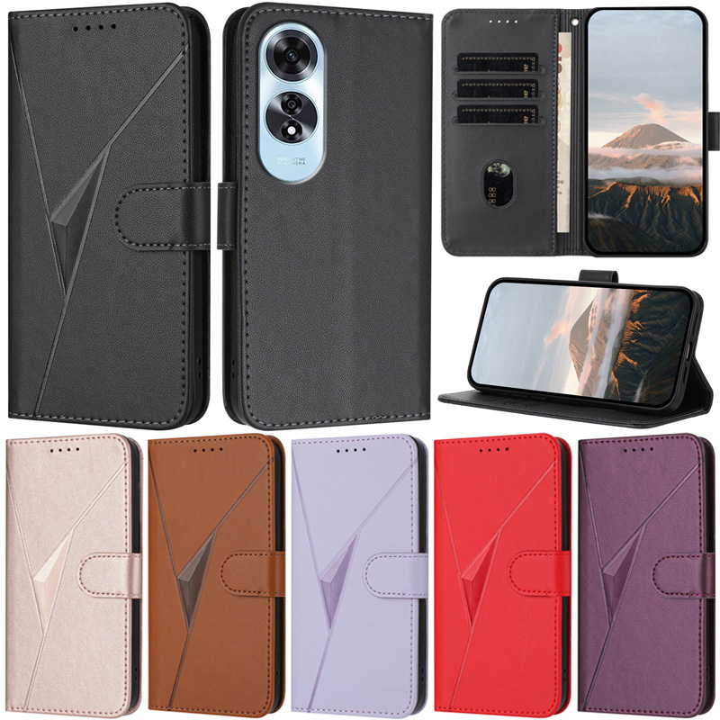 หรูหราปลอกสําหรับOppo A5 Pro 5G A60 4G A38 A18 A17 A57 A77 A57S A77S 2022 A79 A3 Pro A78 A58 4G A3 4G Slimสามเหลี่ยมกระเป๋าสตางค์หนังนุ่มฝาครอบแม่เหล็กพลิกกรณี