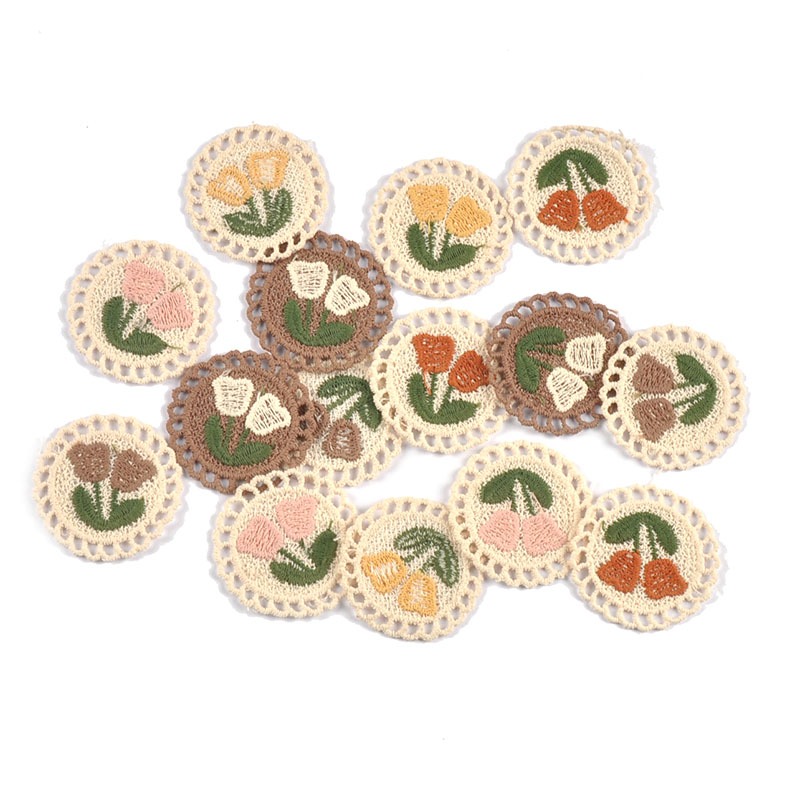 10 ชิ้น 3.5 ซม.ผสมสีรอบปัก Tulip แพทช์ลูกไม้ Appliques เย็บเสื้อผ้า DIY กระเป๋าอุปกรณ์เสริม Handmade Decor CP4141