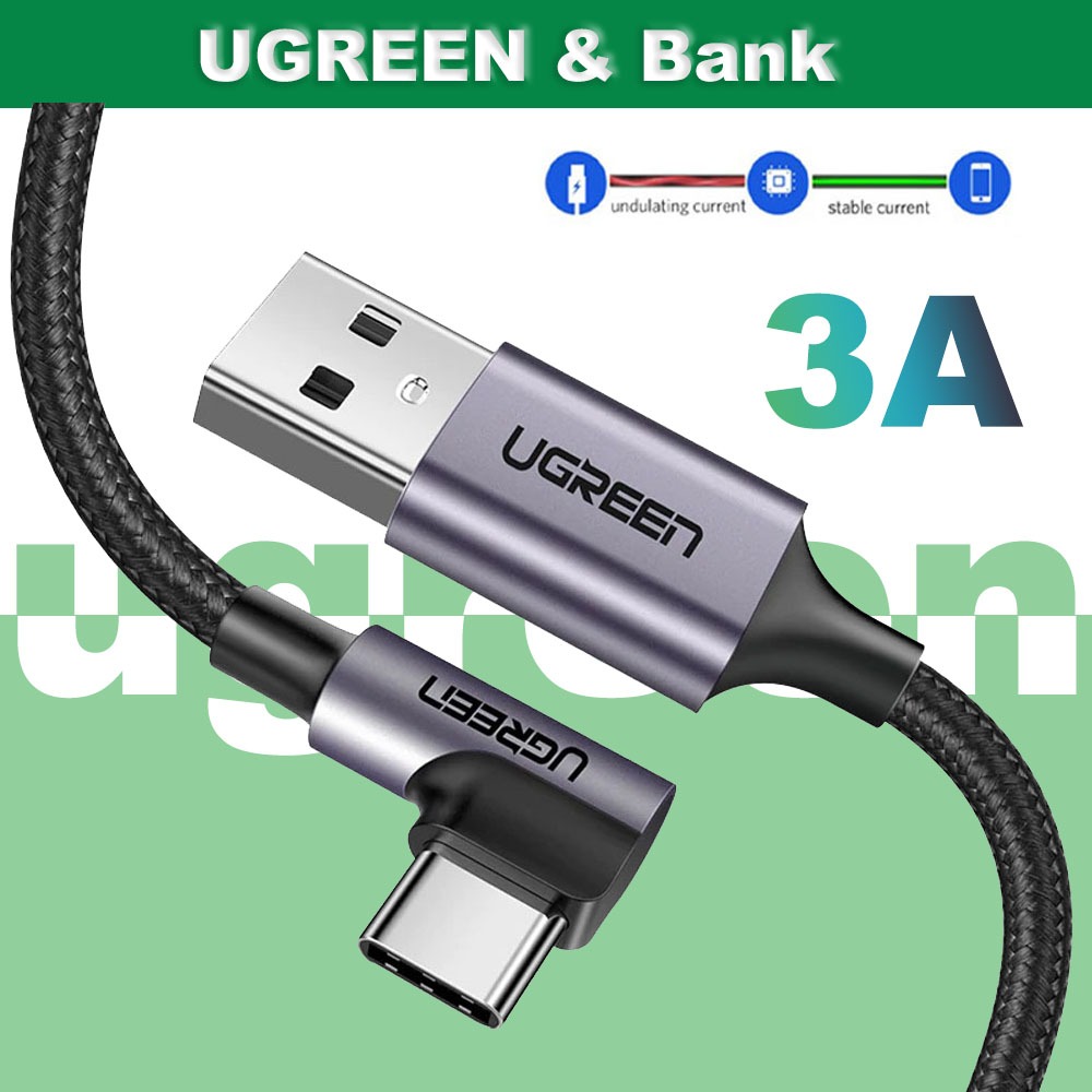 Ugree n 3A USB-A ถึง Type C สายเคเบิลข้อมูลชาร์จเร็ว