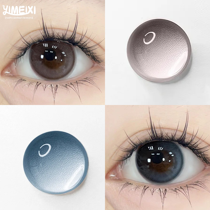 （COD&0~-8.00)Yimeixi 1 ชิ้น 14.2 มิลลิเมตรคอนแทคเลนส์เกรดสีชมพูสีฟ้าอ่อนโยนธรรมชาติ 6 เดือนใช้ Basque series ความงามตา
