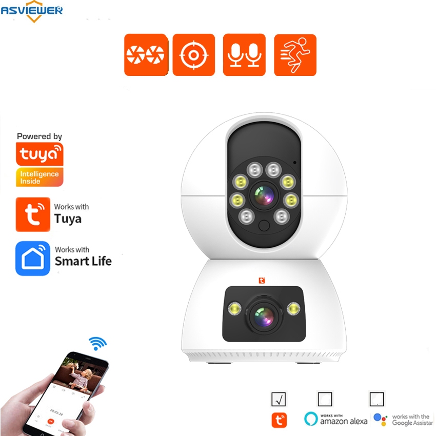ในร่ม Dual Lens IP WiFi Tuya Smart Life Camera การติดตามอัตโนมัติ 2 Way Audio กล้องวงจรปิดความปลอดภัย