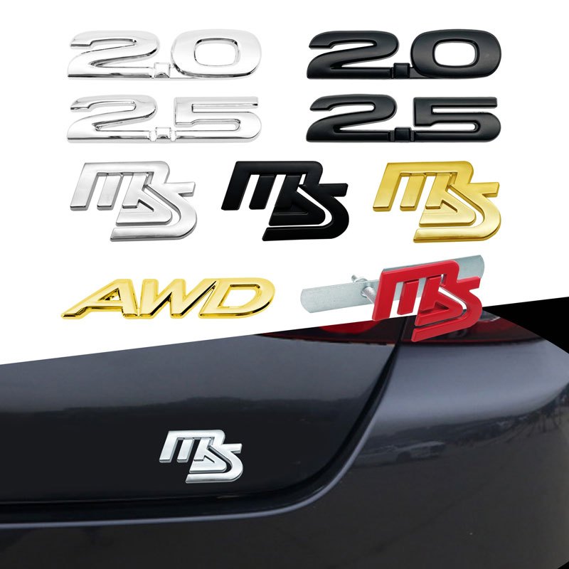 2.0 2.5 AWD โลโก้ตัวอักษรรถ 3D สติกเกอร์โลหะด้านหลัง Badge ด้านหน้า Grille Emblem Tail Decal สําหรับ Mazda ความเร็ว Mazda MS Atenza Axela อุปกรณ์ตกแต่ง