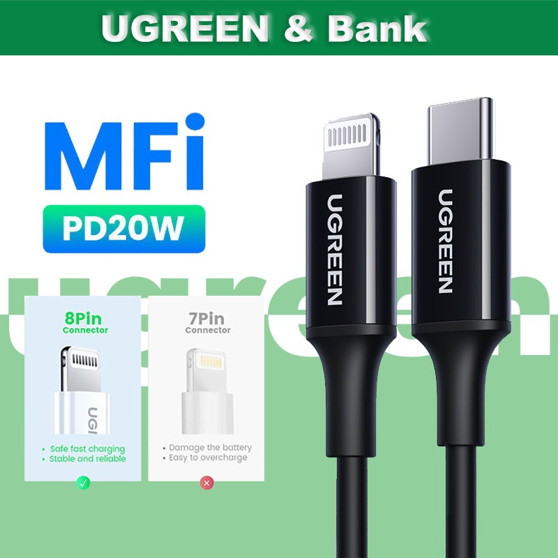 Ugree n สาย USB C ถึง Lig MFi Certified PD Fast Charging Cord Compatible