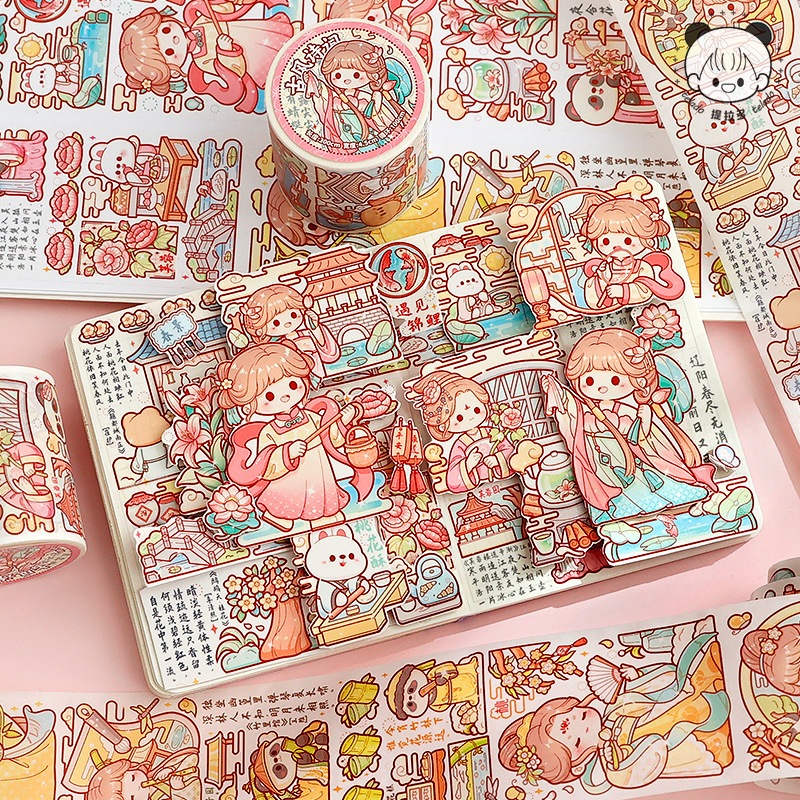 Duoduo สมุดโน้ตเทปโบราณ ซอสการ์ตูน 3M/5M ทั้งม้วน Washi เทปเด็ก Tiraduo