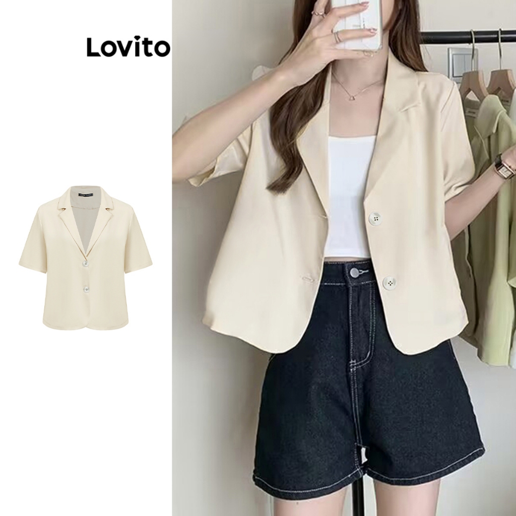 Lovito เสื้อเบลเซอร์หน้าปุ่มธรรมดาสบาย ๆ สำหรับผู้หญิง L106AD464