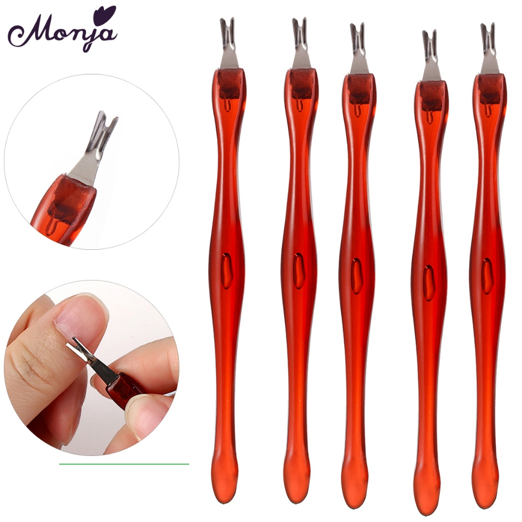 Monja สแตนเลสสตีลเล็บ Dead Skin ส้อมนิ้วมือ Cuticle Pusher Remover ทําเล็บมือ Pedicure DIYเครื่องมือ