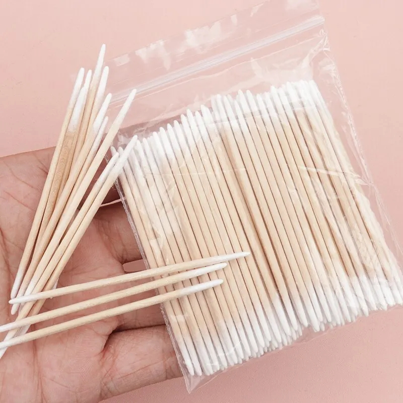 100ชิ้นทิ้งไมโครสําลีเล็บแต่งหน้าหูทําความสะอาดแท่งเครื่องสําอางไม้สําลีเคล็ดลับ