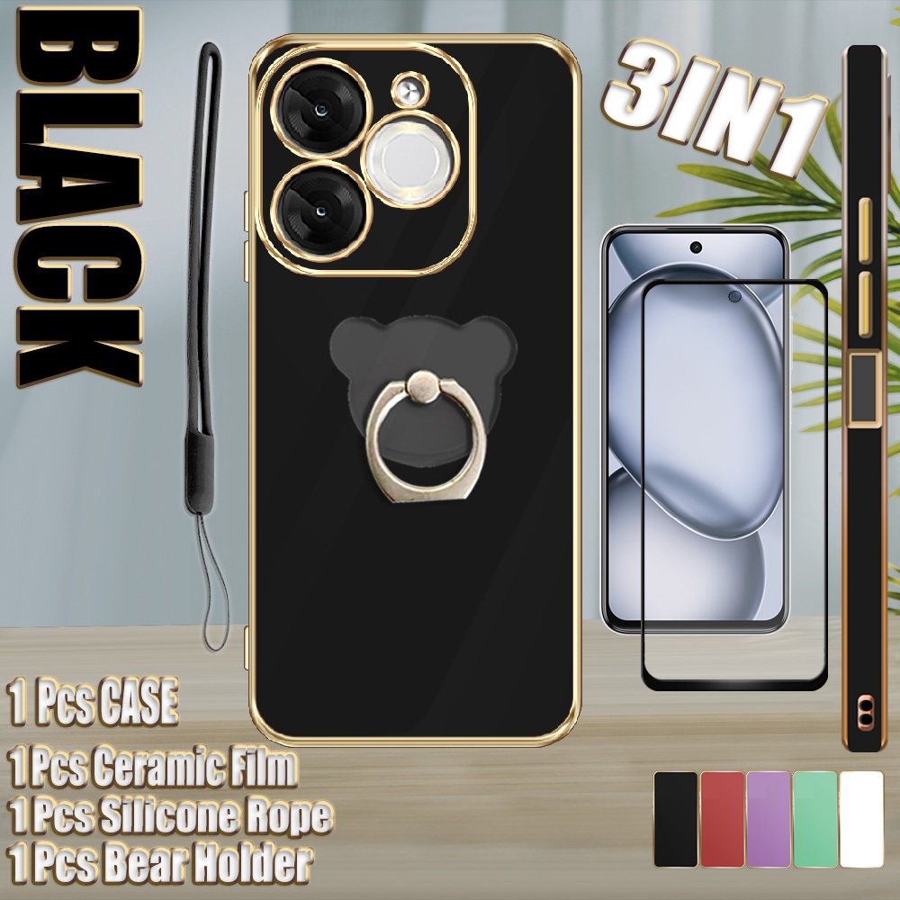 3 IN 1 สําหรับ Itel A80 A671LC ซิลิโคนอ่อนนุ่ม Electroplated กรณีกระจกนิรภัยโค้งเซรามิคป้องกันหน้าจอ