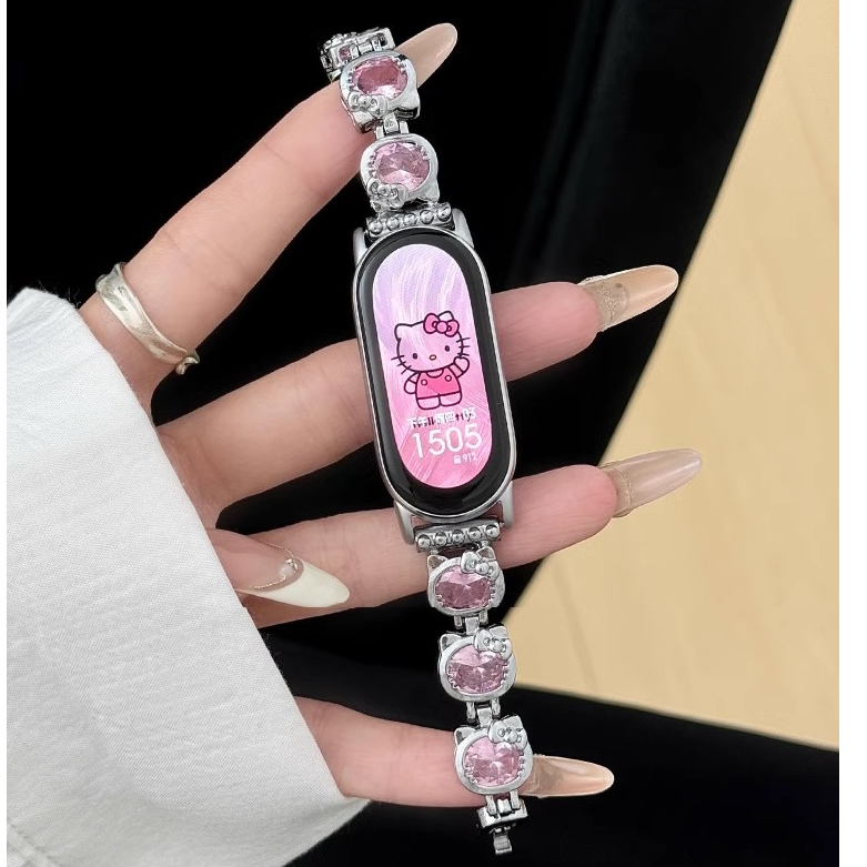 น่ารัก Kitty เพชรสําหรับ Xiaomi mi Band 9 สายคล้องลูกปัด mi Band 9 กรณี Xiaomi Smart Band 9 สายคล้อง