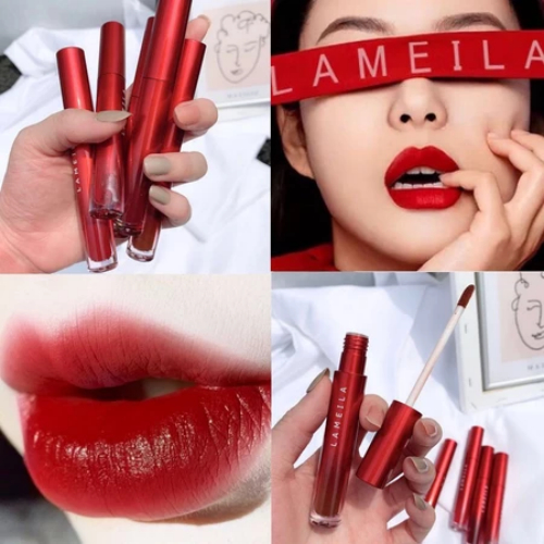 PY.th LAMEILA ลิปสติก เนื้อแมตต์กํามะหยี่ กันน้ำ ติดทนนาน ลิปสติก สีสวย ติดทน ลิปสติกแท้แบรนด์ 6 สี