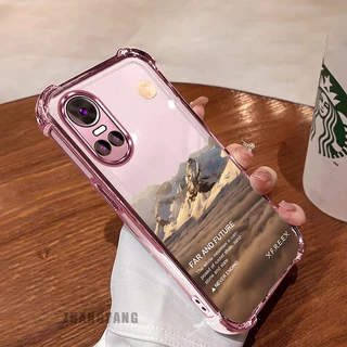 New สีcase สําหรับ OPPO RENO 10 5G RENO 10 Pro 5G สี่มุม electroplated anti drop รูปแบบเคสโทรศัพท์ความงามภูมิทัศน์รูปแบบ TPU ซิลิโคนนุ่มกรณี