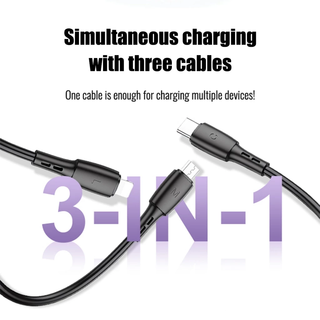 BOROFONE BX71 3 in 1 สายเคเบิลข้อมูล Type-C Micro Li Charging Cables สายเคเบิลสากลสมาร์ทโฟน thumbnail 6