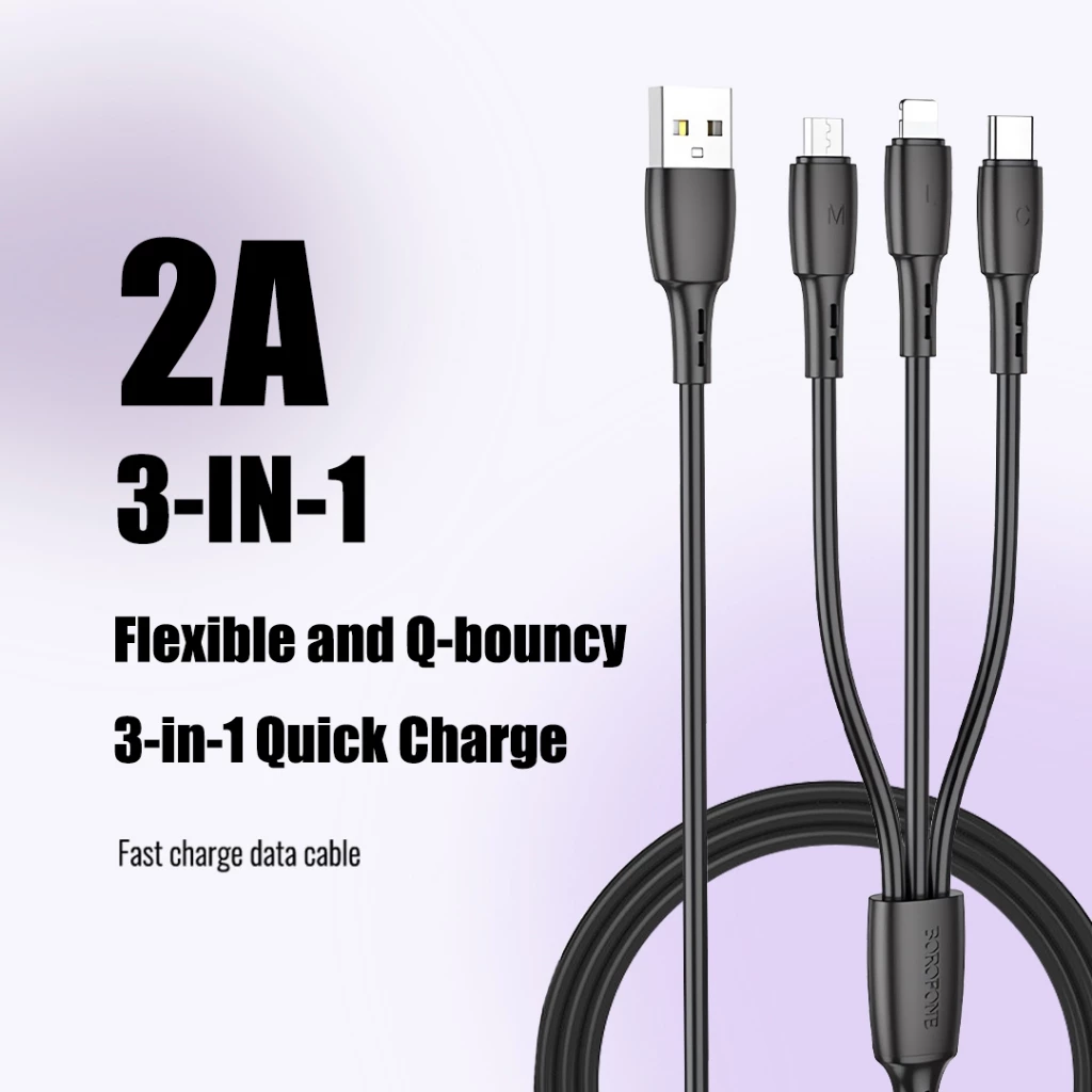 BOROFONE BX71 3 in 1 สายเคเบิลข้อมูล Type-C Micro Li Charging Cables สายเคเบิลสากลสมาร์ทโฟน thumbnail 3