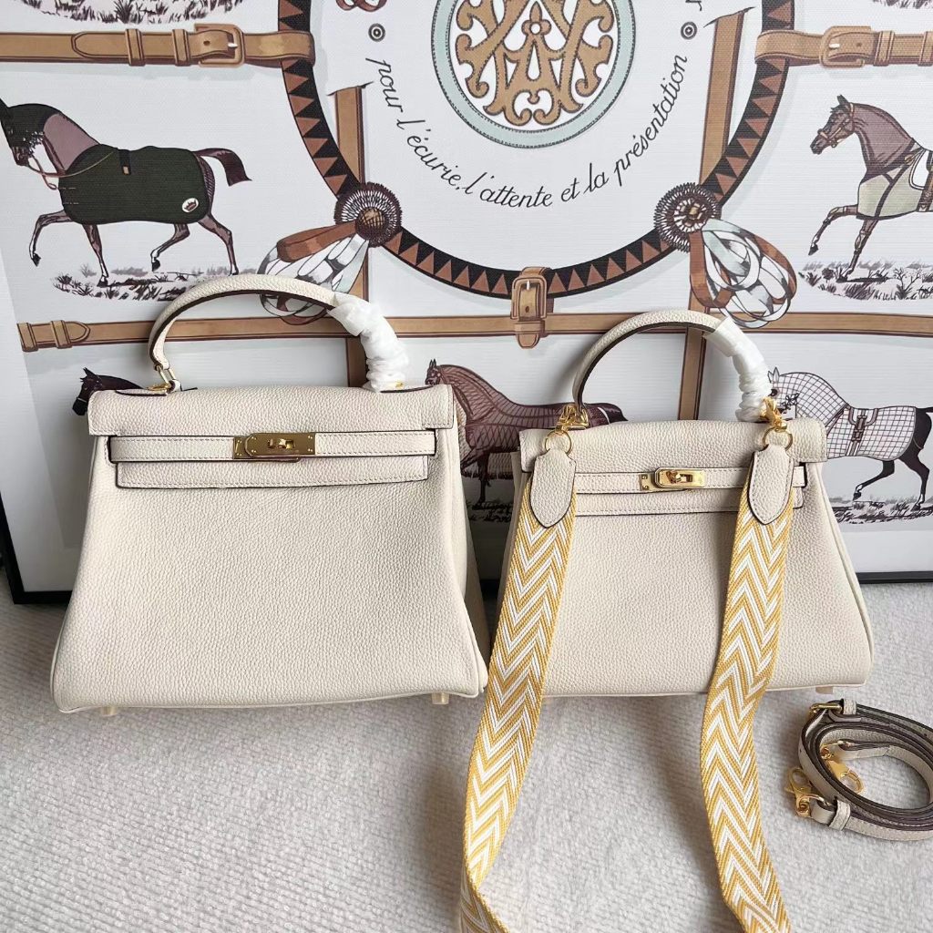 [ของแท้ดั้งเดิมพร้อมกล่องบรรจุภัณฑ์] Hermes Kelly 25 Gold Buckle Epsom Cowhide กระเป๋าหนังแท้ 100% ก