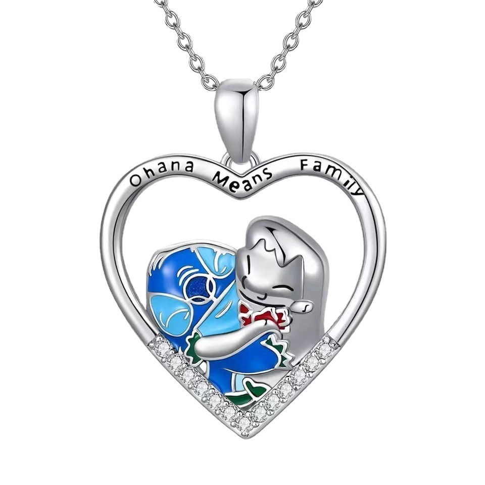 Disney Anime Lilo & Stitch สร้อยคอ Ohana Family Stitch จี้สร้อยคอสําหรับสาวอุปกรณ์เสริมวันเกิด Chrismas