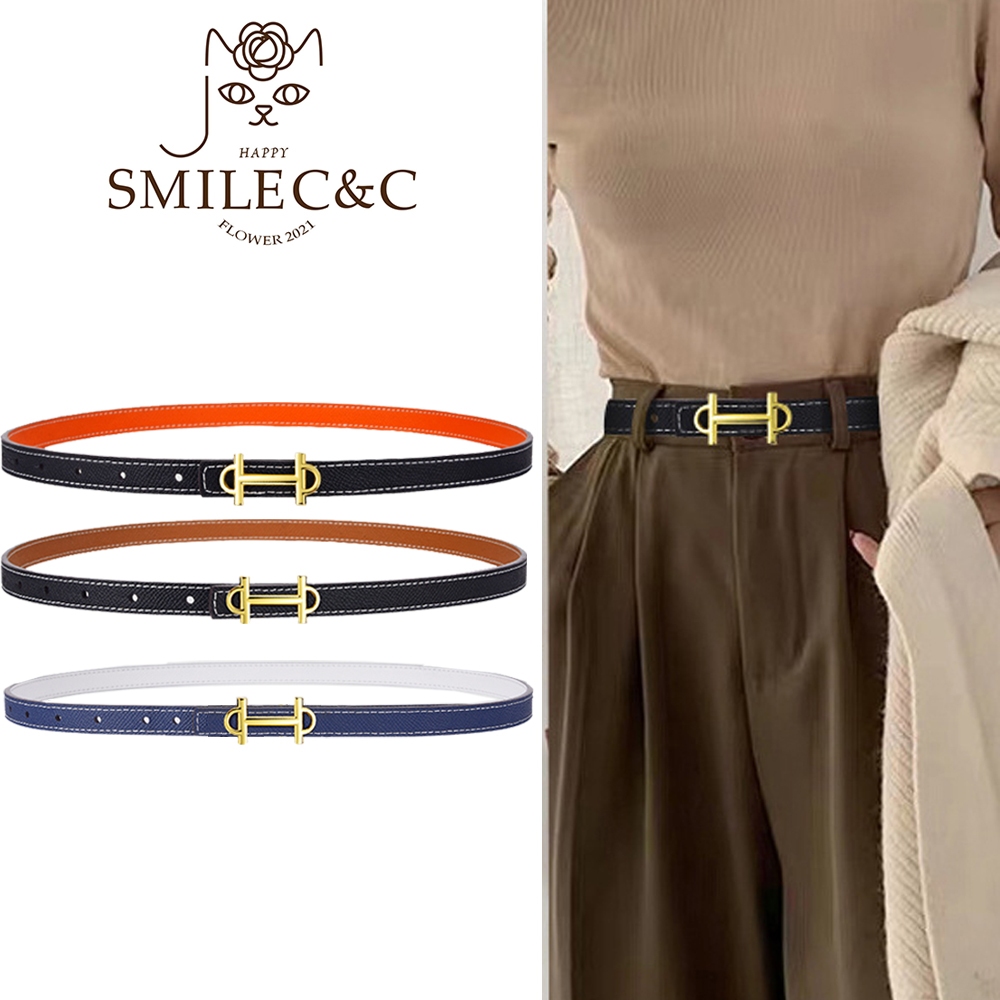 Smilefairycc 【COD & พร้อมส่ง】Casual Basic มีรูพรุนปรับสองด้านใช้เข็มขัดสําหรับผู้หญิงหัวเข็มขัดด้านข้างกางเกงยีนส์เข็มขัดหมุดหัวเข็มขัดผู้หญิง