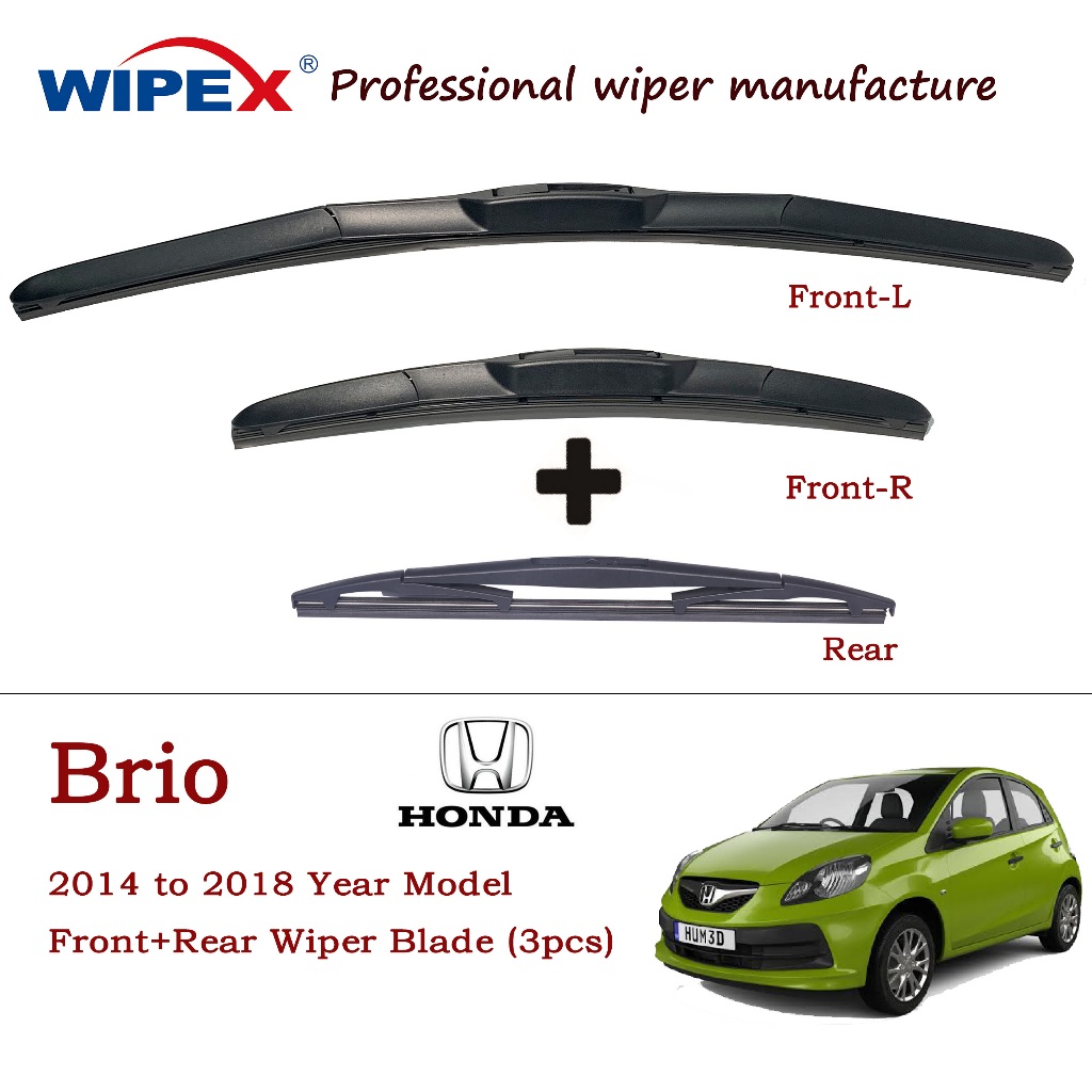 2014 ถึง 2018 ใบปัดน้ําฝน Honda BRIO สําหรับ BRIO AMAZE HB Hatchback Car Window Wipers Set (ประเภทไฮบริดเดิมพิเศษ + ด้านหลังเดิม) จาก wipex ภรรยา