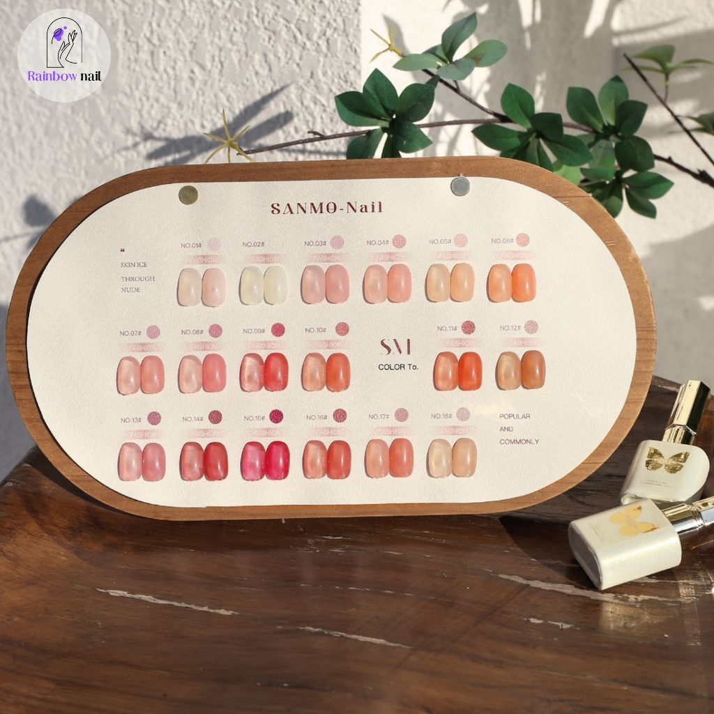 18สี สีเจลไซรัป สีทาเล็บเจล SANMO สี สีเจล สีเจลไซรัป 18สี สีเจลสีพื้น Ice Peach แถม ชาร์ทสี