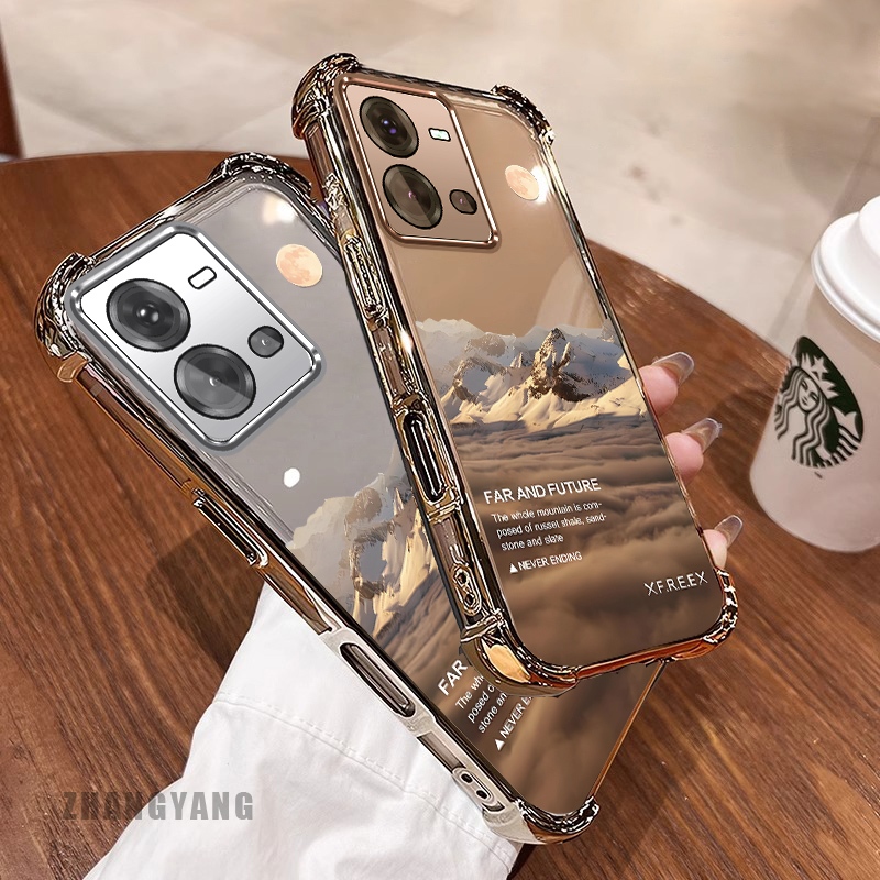 New สีcase สําหรับ vivo V25 5G V25E 5G สี่มุมelectroplated anti drop รูปแบบเคสโทรศัพท์ความงามภูมิทัศน์รูปแบบ TPU ซิลิโคนนุ่มกรณี