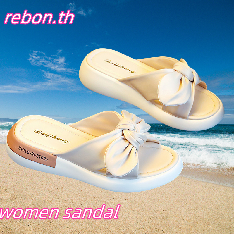 Bow รองเท้าแตะรองเท้าแตะผู้หญิงสวมใส่ด้านนอกสไตล์ใหม่ Flip-Flops Soft Sole แฟชั่น All-Match Beach หนาSoled รองเท้าแตะ 女士凉鞋