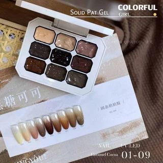 QINGYOU เล็บเจล 1 ชิ้น ใหม่Solid Pat Gel 9-square series หลากสี แถมพาเลตอะคริลิคใส ยาทาเล็บ, กาวทาสี, ยาทาเล็บสีทึบ
