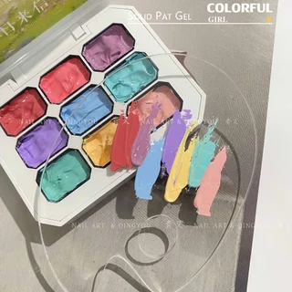 QINGYOU เล็บเจล 1 ชิ้น ใหม่Solid Pat Gel 9-square series หลากสี แถมพาเลตอะคริลิคใส ยาทาเล็บ, กาวทาสี, ยาทาเล็บสีทึบ