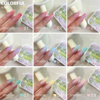 QINGYOU เล็บเจล 1 ชิ้น ใหม่Solid Pat Gel 9-square series หลากสี แถมพาเลตอะคริลิคใส ยาทาเล็บ, กาวทาสี, ยาทาเล็บสีทึบ