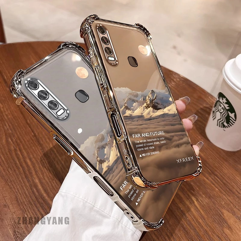 New สีcase สําหรับ vivo y11 y12 y15 y17 y19 สี่มุม electroplated anti drop รูปแบบเคสโทรศัพท์ความงามภูมิทัศน์รูปแบบ TPU ซิลิโคน soft case