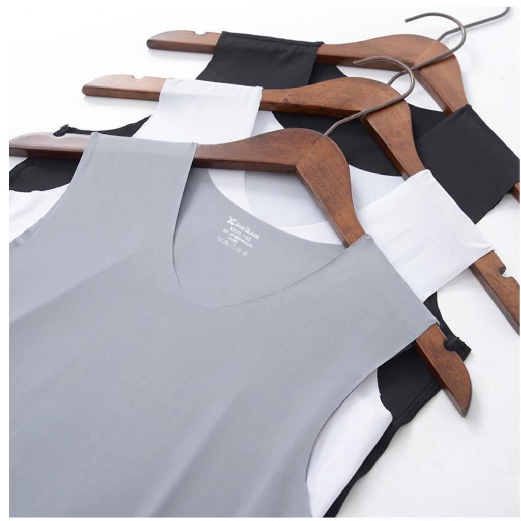 Men's Ice Silk Cool Ultra Thin V Neck Slim Fitting Sleeveless Singlet Tank Top Vest
