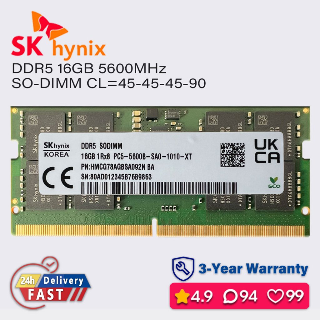 Sk hynix ddr5 8gb 16gb 32gb 5600mhz sodimm หน่วยความจําแล็ปท็อป ram 4800 pc5
