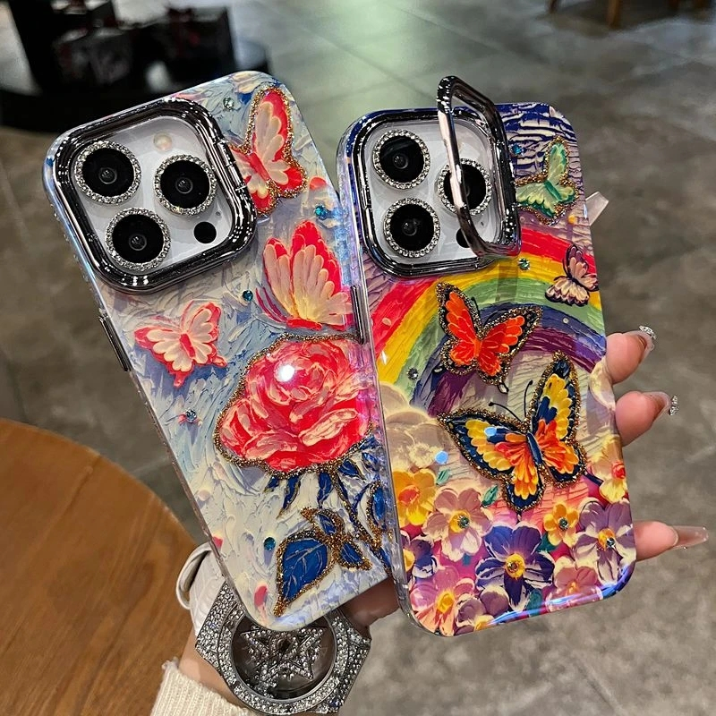 เหมาะสําหรับเคส iPhone เคสซีรีส์ เคส iPhone 16promax 15promax 14promax 12promax 14plus 16 15 14 13 12 11 เคส เคสผีเสื้อกุหลาบ เคส TPU พร้อมเคสฟิล์มเลนส์พลิก