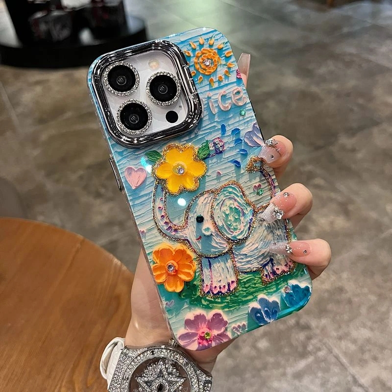 เหมาะสําหรับเคส iPhone เคสซีรีส์ iPhone 16promax เคส 15promax 14promax 12promax 14plus 16 15 14 13 12 11 เคสช้างสีเขียว TPU พร้อมฟิล์มเลนส์พลิก