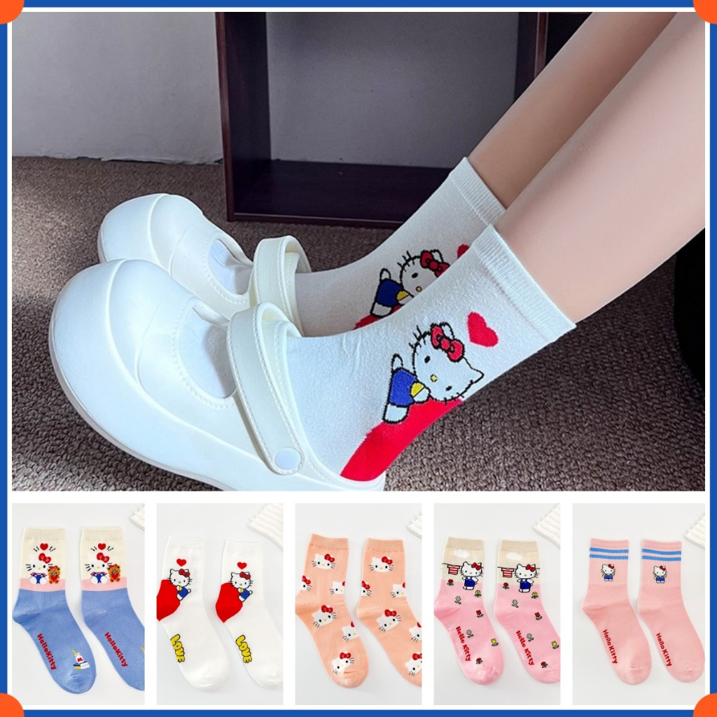 KT Cat Mid-Tube Socks รองเท้าส้นในแบบคาท มีกระเป๋าสำหรับบัตร สไตล์คิวต์และสบายๆ  #PC07