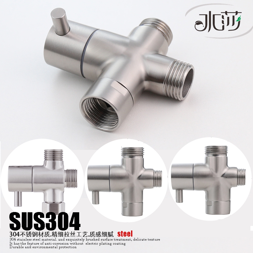SHUISHA SUS304 สแตนเลส G1/2 3/4 หัวฝักบัวน้ํา Diverter วาล์ว Showerhead ระบบแขนสําหรับห้องน้ํา Bidet Sprayer T Connector 3 Way Bath Adapter