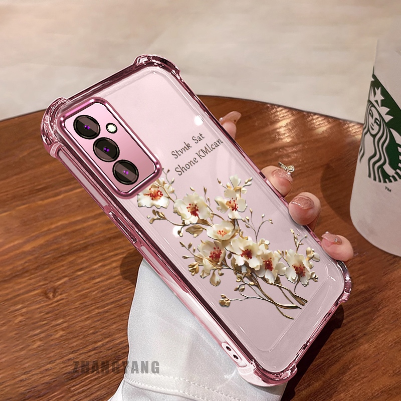 สําหรับ Samsung A35 5G A55 5G สี่มุม anti drop electroplated เคสโทรศัพท์ความงามต้นไม้สาขาดอกไม้ออกแบบใหม่ TPU ซิลิโคนนุ่มกรณี
