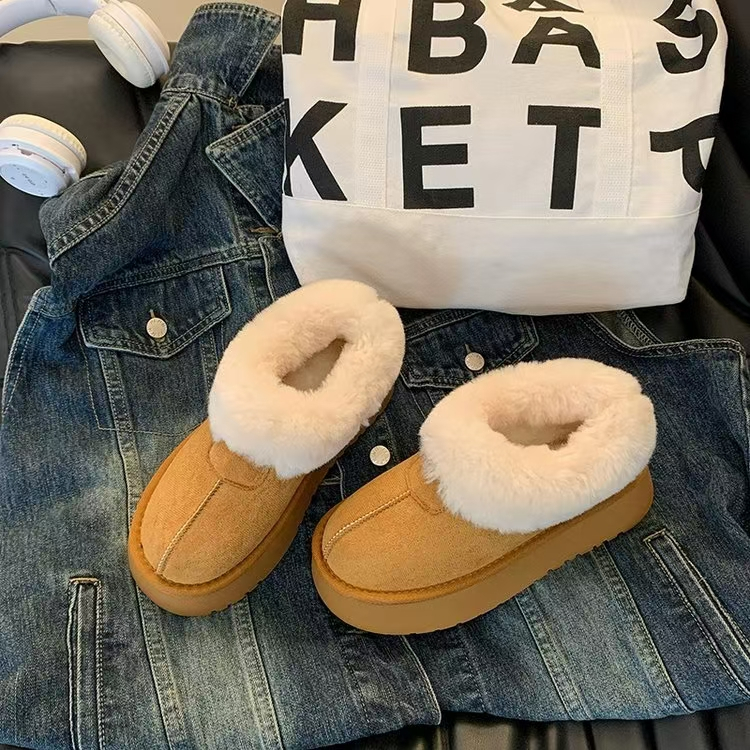 รองเท้าบูทผู้หญิงฤดูหนาวสไตล์ใหม่ขนแกะ-ขนแกะหนาsoledรองเท้าบู๊ตหิมะสไตล์อังกฤษสีน้ําตาลเพิ่มความสูงanti-slip Anti