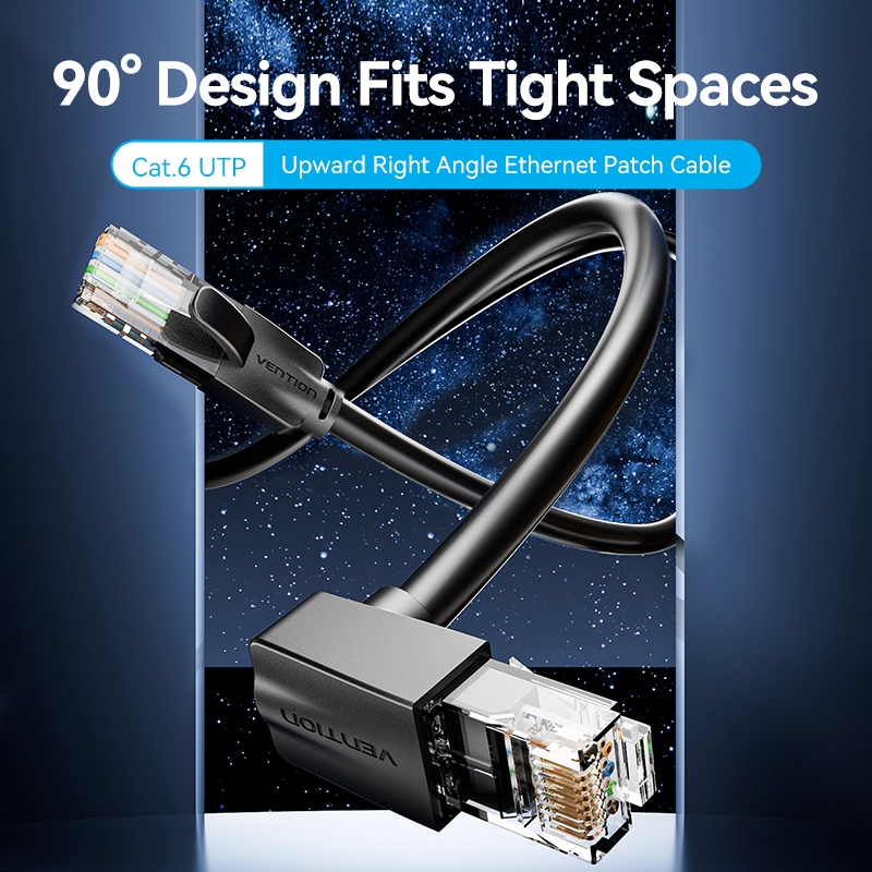 Vention สายอินเตอร์เน็ต cat6 Lan Cable 1000Mbps  RJ45 Upward Right 90 °สายเคเบิลแพทช์เครือข่ายมุมสําหรับคอมพิวเตอร์/แล็ปท็อป/ปล4