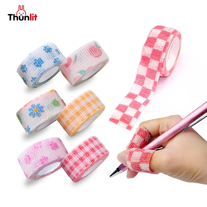 Thunlit เทปป้องกันนิ้ว 5 ชิ้น/1 ชิ้น ขายส่งจำนวนมาก 4.5 ม. ผ้าพันแผลน่ารักแบบเขียนได้ ผ้าพันแผลป้องกันนิ้ว อุปกรณ์การเรียน ผ้าพันแผลกีฬา