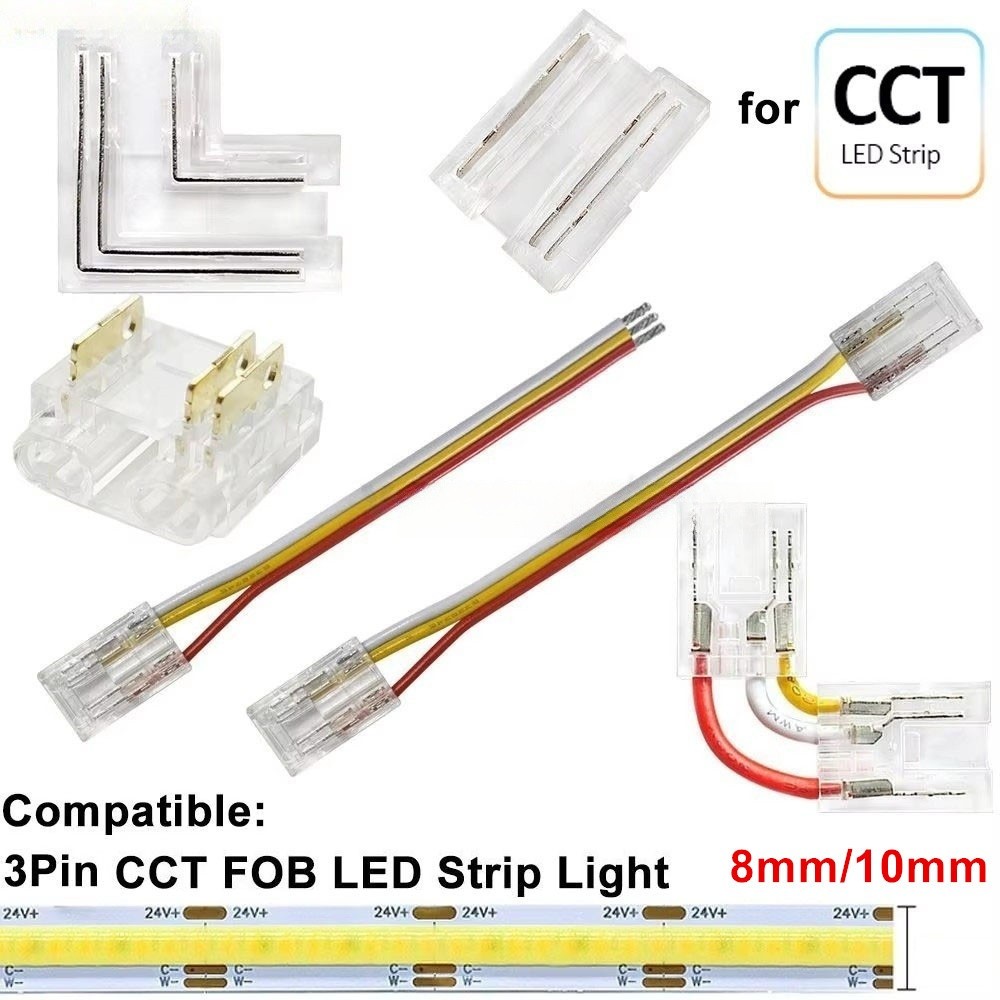 3pin CCT COB LED Connector Strip to Strip Quick Connection Wire No Dark Area สําหรับ FOB ยืดหยุ่น 3 Pin Dual สีเทปแสง