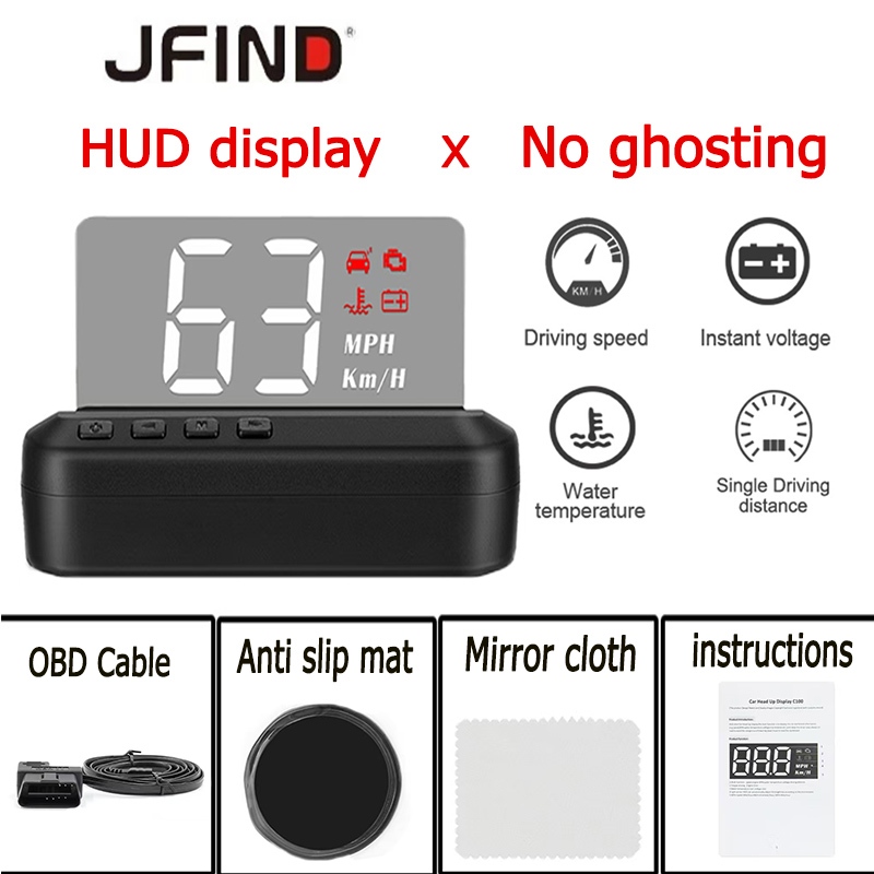 Hud C100 OBD2 รถ LCD Head-Up จอแสดงผลมัลติฟังก์ชั่นเครื่องสแกนเนอร์สําหรับ Honda Toyota รถเครื่องยนต์รหัสผิดพลาดน้ําใสอุณหภูมิความเร็วนาฬิกาปลุกไม่มีผี