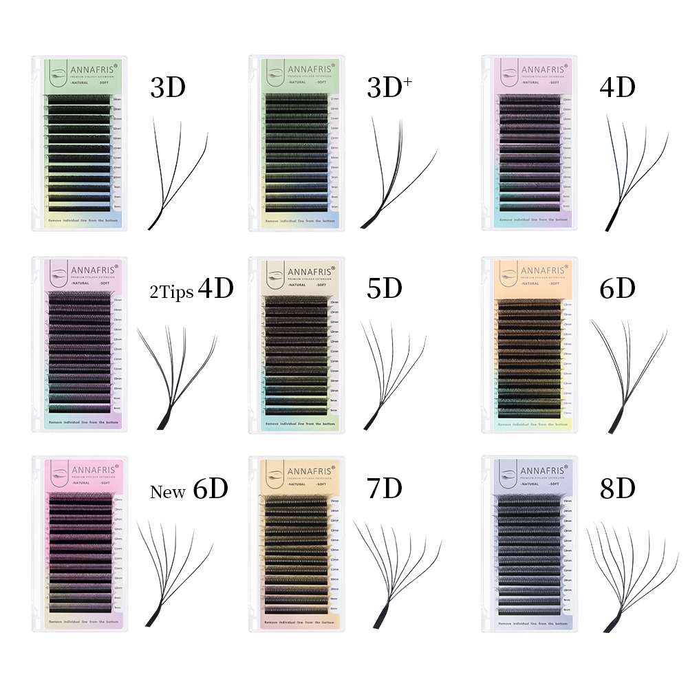 Annafris ดอกอัตโนมัติ W รูปร่าง Bloom YY 3D 4D 5D 6D 7D 8D Premade แฟนขนตาธรรมชาติ Faux Mink ปริมาณขนตา