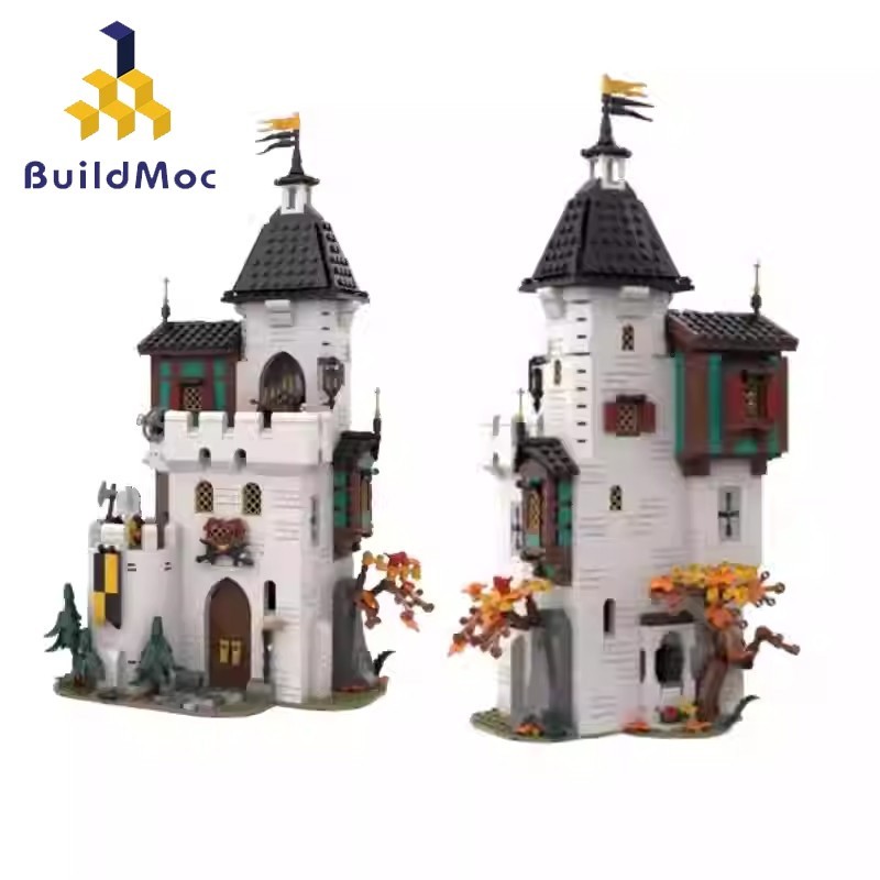 Buildmoc ยุคกลางสถาปัตยกรรมรุ่น Knights White Tower Building Blocks DIY ของเล่นเพื่อการศึกษา 1213PCS อิฐ MOC ชุดของขวัญของเล่นสําหรับเด็ก MOC-189672