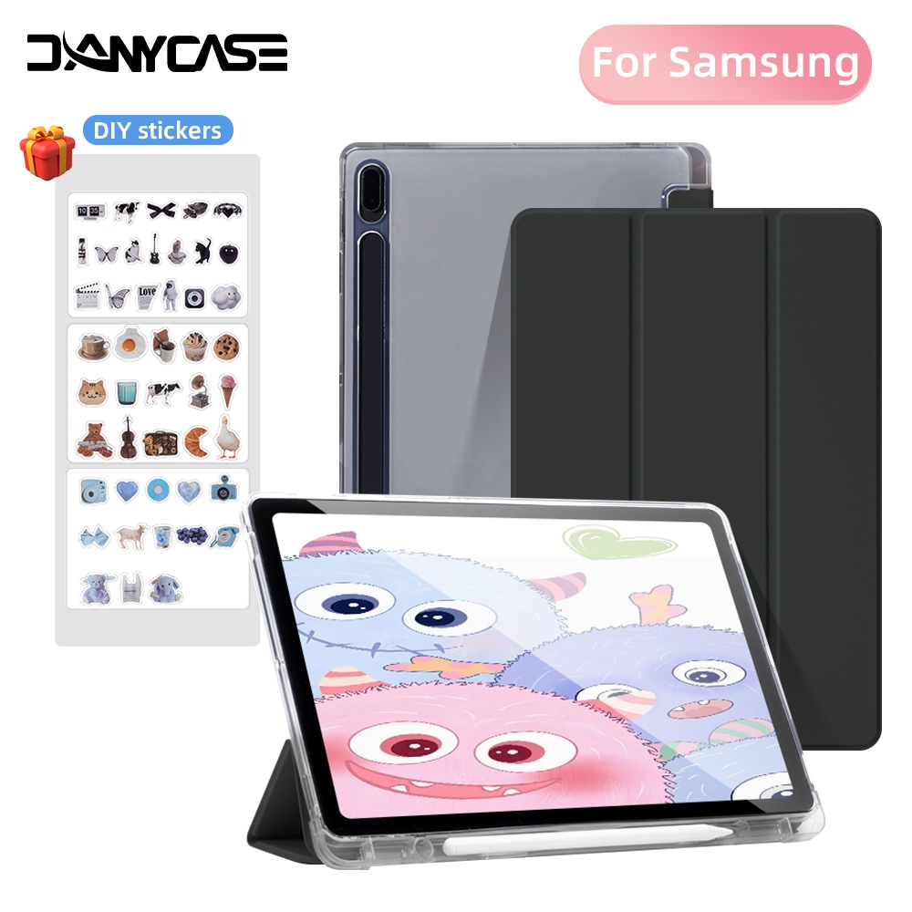 เคสสําหรับ Samsung Galaxy Tab A8 10.5 A9 Plus S9 FE Plus S8 Plus S7FE Plus S6 Lite ปลอกโปร่งใสพร้อมที่ใส่ดินสอ